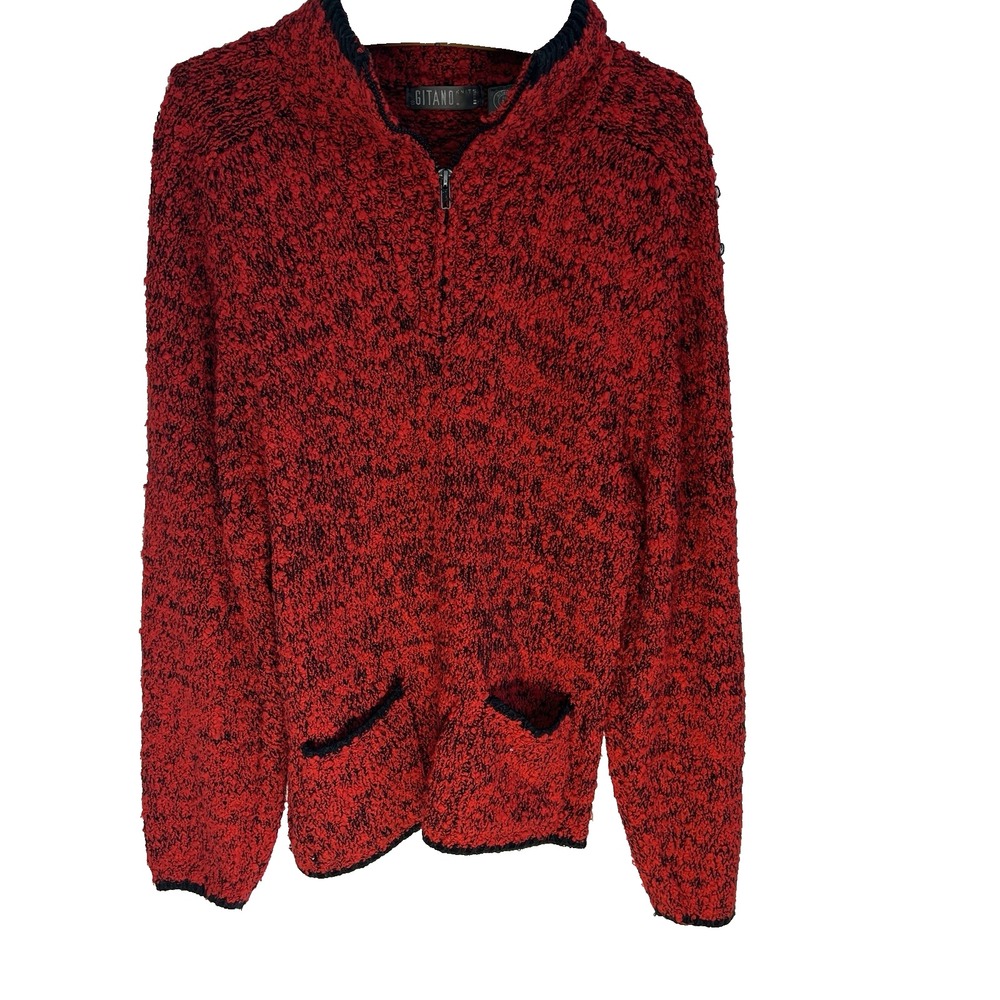 Vtg Granny‎ Gitano Women M Cozy Lounge Red Knit Sweater